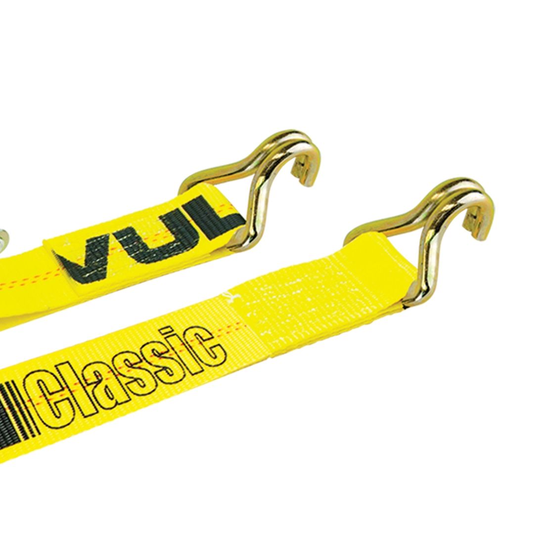 VULCAN Ratchet Straps with Wire J Hooks - 2 Inch x 15 Foot - 4 Pack - Classic Yellow - 3,300 Pound Safe Working Load