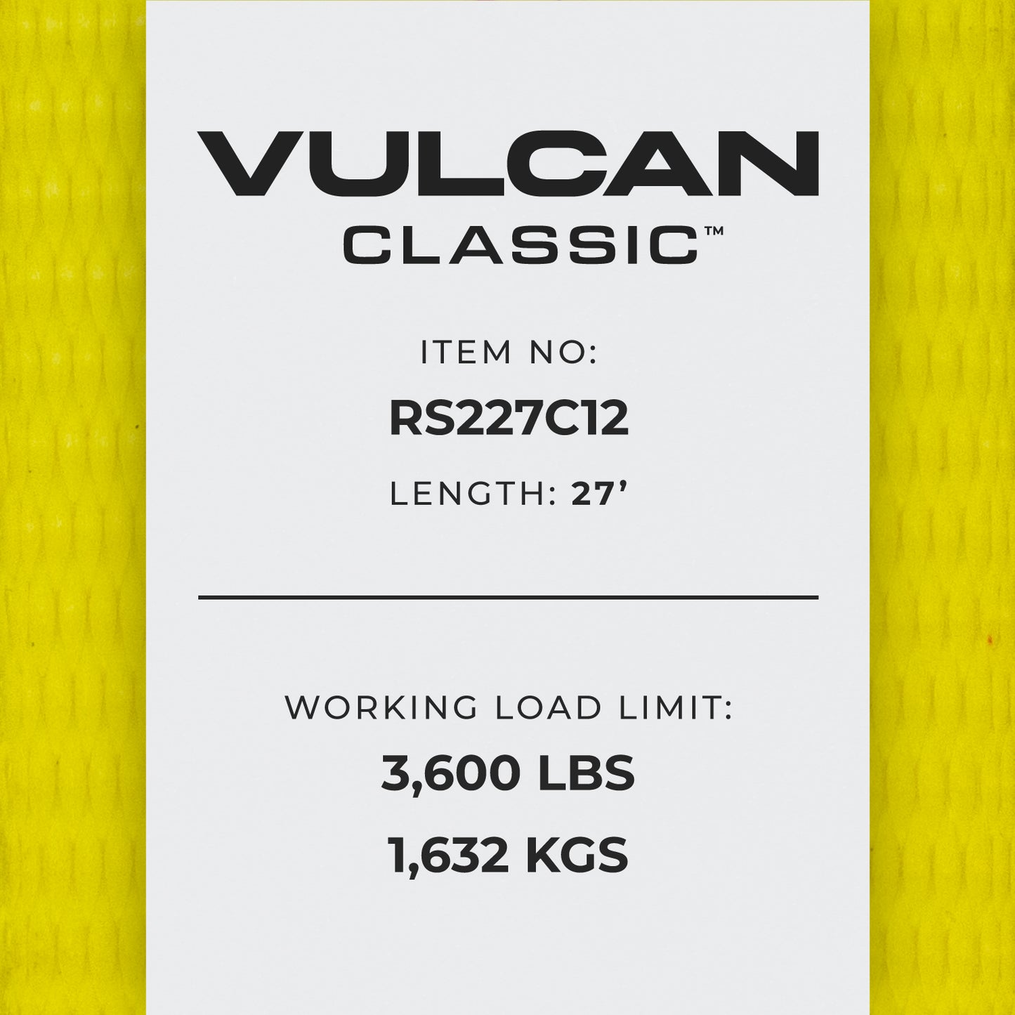 VULCAN Ratchet Strap with Chain Anchors - Classic Yellow - 2 Inch x 27 Foot - 3,600 Pound Safe Working Load