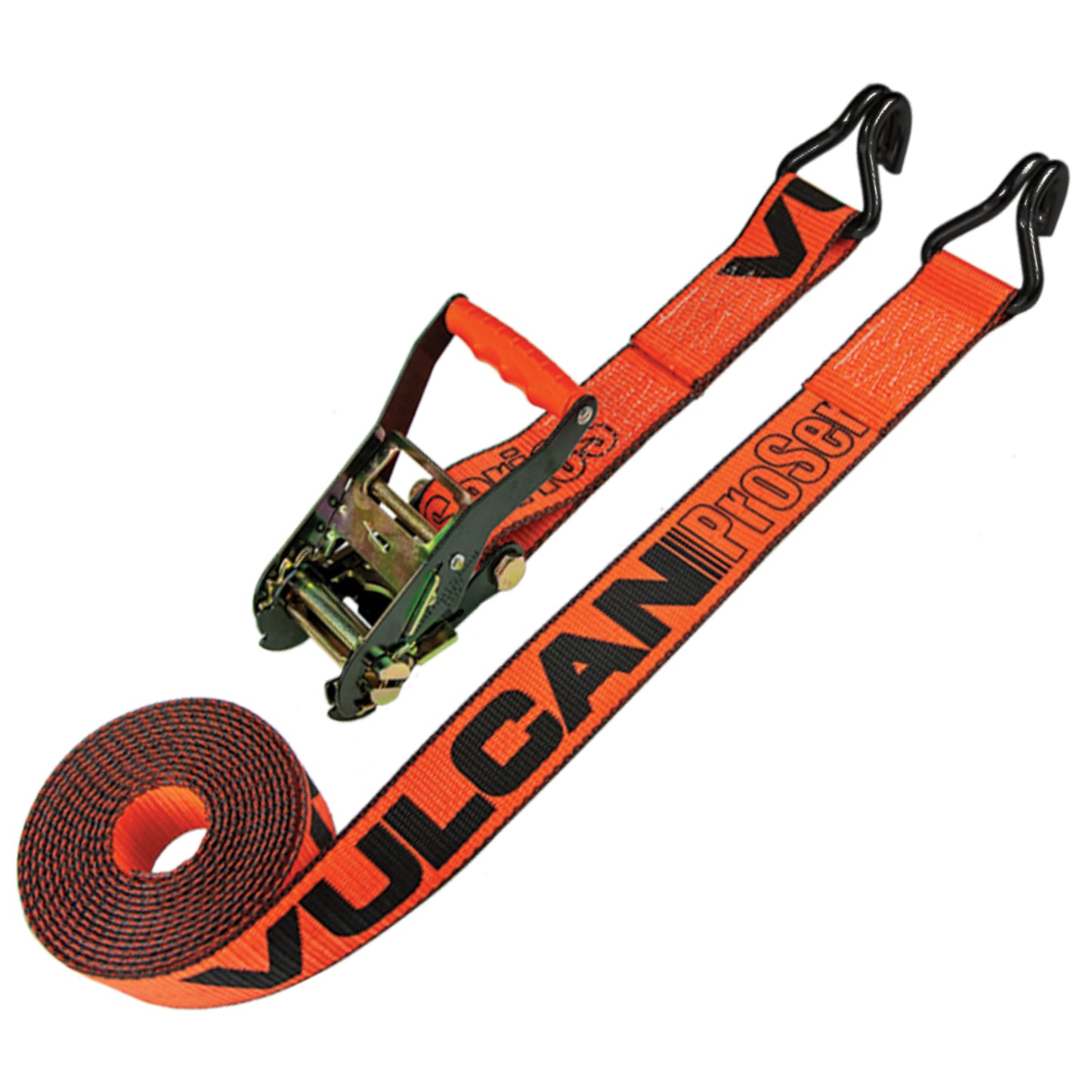 VULCAN Ratchet Strap with Wire Hooks - 2 Inch x 27 Foot - PROSeries - 3,300 Pound Safe Working Load