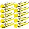 VULCAN Ratchet Strap with Wire Hooks - 2 Inch x 27 Foot - 10 Pack - Classic Yellow - 3,300 Pound Safe Working Load