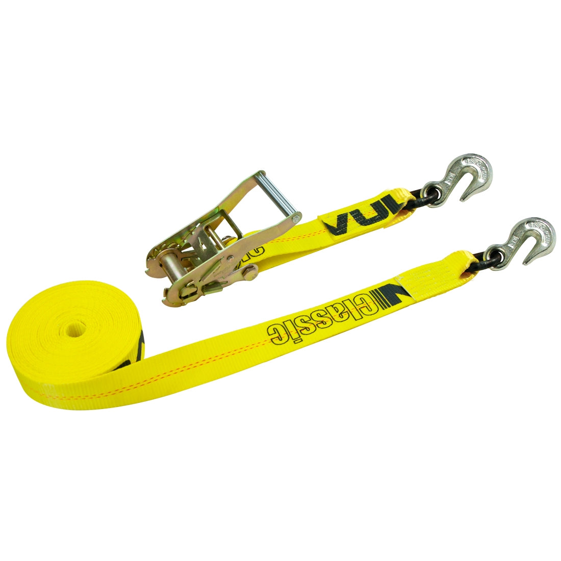 VULCAN Ratchet Strap with Chain Grab Hooks - 2 Inch x 27 Foot - 3,300 Pound Safe Working Load