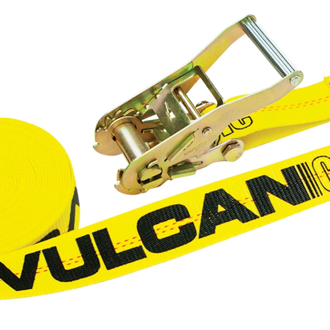 VULCAN Ratchet Strap with Wire Hooks - 2 Inch x 30 Foot - Classic Yellow - 3,300 Pound Safe Working Load - Pack of 2