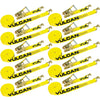 VULCAN Ratchet Strap with Wire Hooks 2 Inch x 30 Foot, 10 Pack - Classic Yellow - 3,300 Pound Safe Working Load