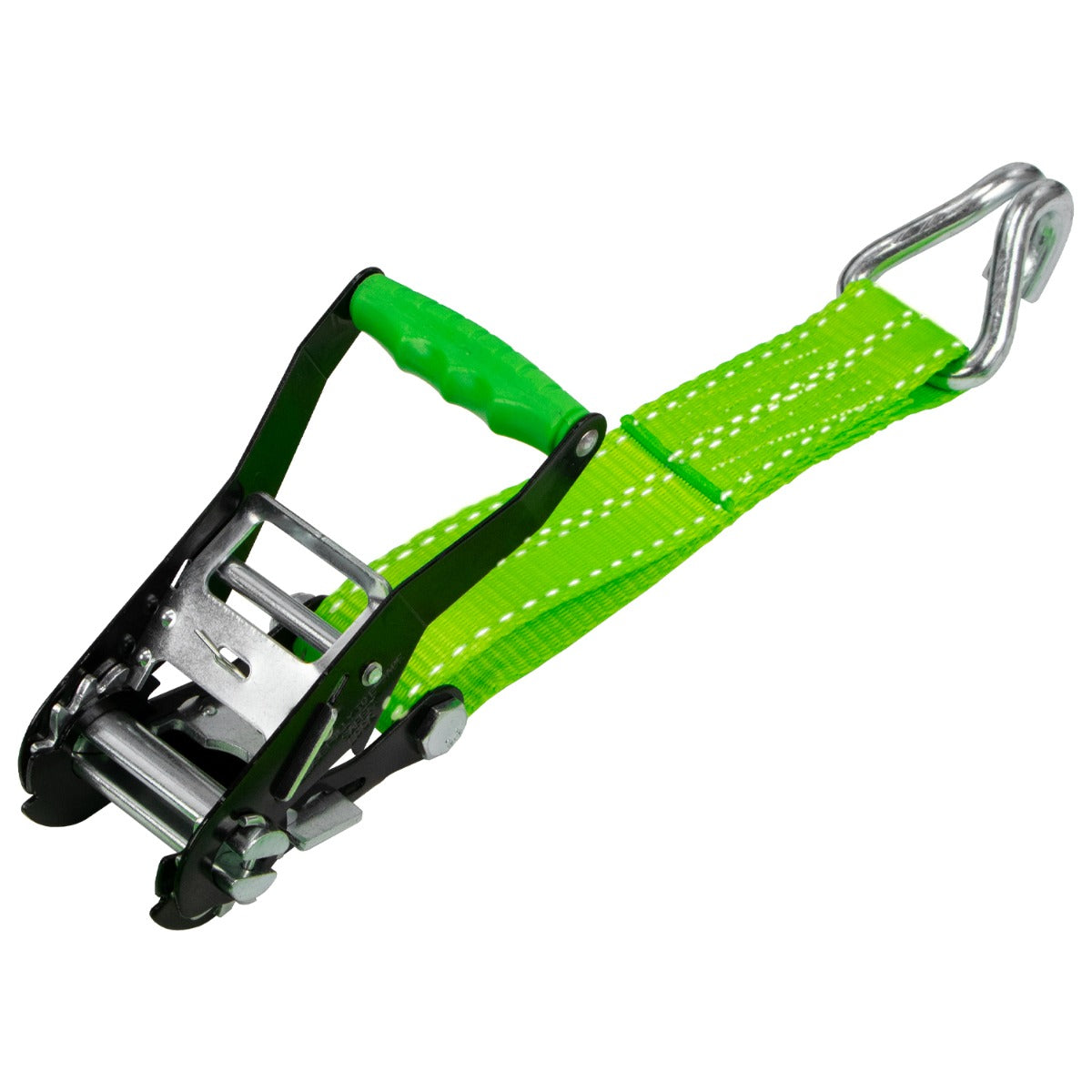 VULCAN 2 Inch Wide Handle Ratchet Buckle with Webbing and Wire J-Hook - High-Viz - 3,300 Pound Safe Working Load