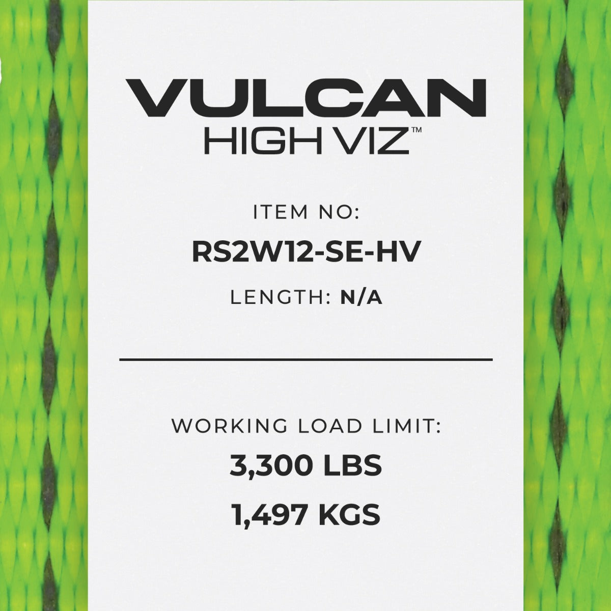 VULCAN 2 Inch Wide Handle Ratchet Buckle with Webbing and Wire J-Hook - High-Viz - 3,300 Pound Safe Working Load