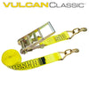 VULCAN Ratchet Strap with Grab Hooks - 3 Inch x 27 Foot - Classic Yellow - 5,000 Pound Safe Working Load