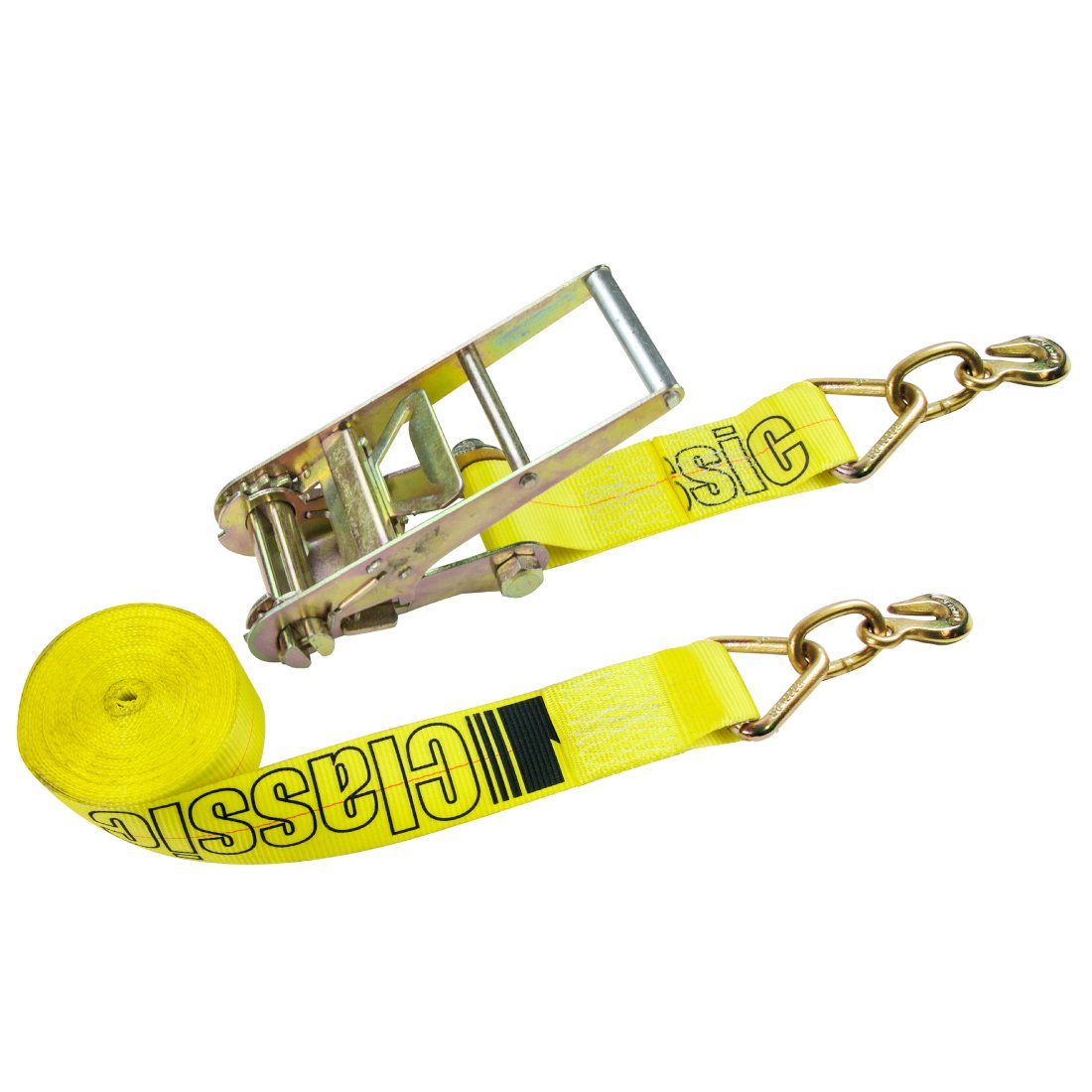 VULCAN Ratchet Strap with Grab Hooks - 3 Inch - Classic Yellow - 5,000 Pound Safe Working Load