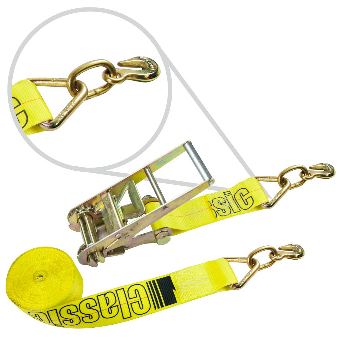 VULCAN Ratchet Strap with Grab Hooks - 3 Inch - Classic Yellow - 5,000 Pound Safe Working Load