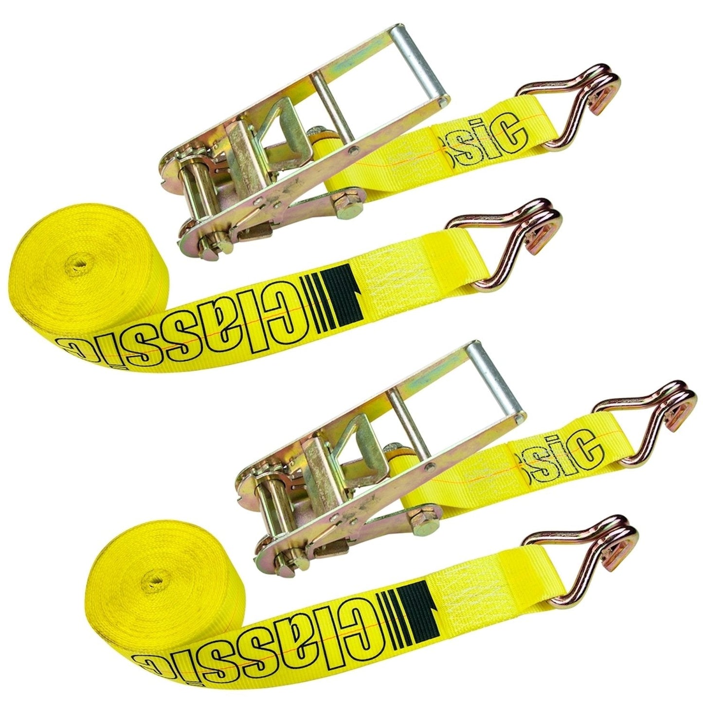 VULCAN Ratchet Strap with Wire Hooks - 3 Inch - Classic Yellow - 5,000 Pound Safe Working Load