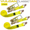 VULCAN Ratchet Strap with Wire Hooks - 3 Inch x 30 Foot - 2 Pack - Classic Yellow - 5,000 Pound Safe Working Load