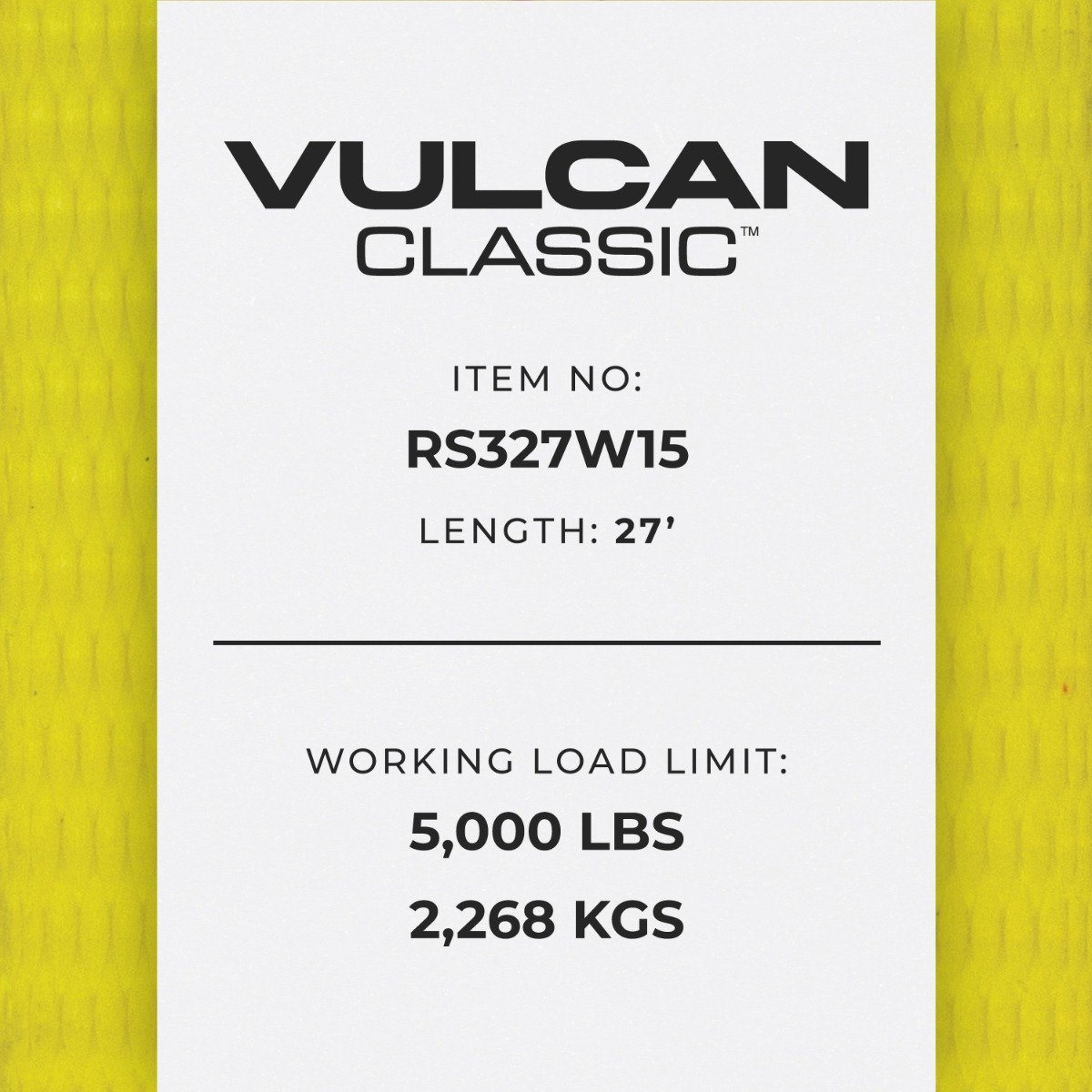 VULCAN Ratchet Strap with Wire Hooks - 3 Inch x 27 Foot - Classic Yellow - 5,000 Pound Safe Working Load