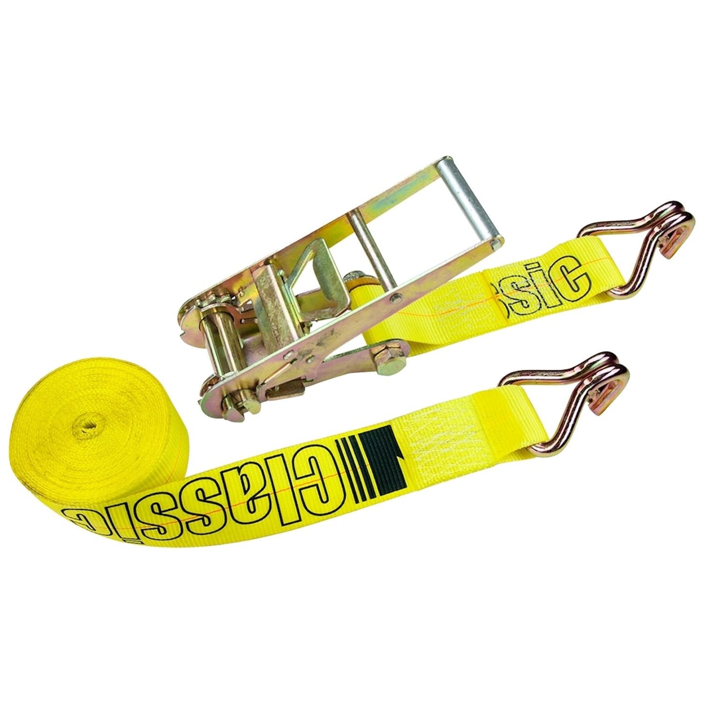 VULCAN Ratchet Strap with Wire Hooks - 3 Inch - Classic Yellow - 5,000 Pound Safe Working Load