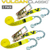 VULCAN Ratchet Strap with Chain Anchors - 3 Inch x 30 Foot - 2 Pack - Classic Yellow - 5,000 Pound Safe Working Load