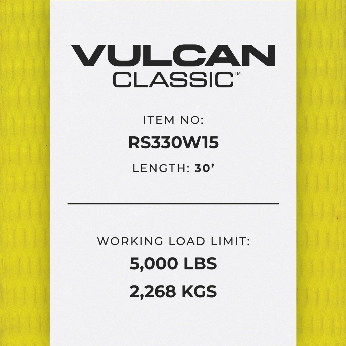 VULCAN Ratchet Strap with Wire Hooks - 3 Inch x 30 Foot - Classic Yellow - 5,000 Pound Safe Working Load