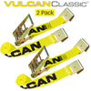 VULCAN Ratchet Strap with Flat Hooks - 4 Inch x 27 Foot - 2 Pack - Classic Yellow - 5,400 Pound Safe Working Load