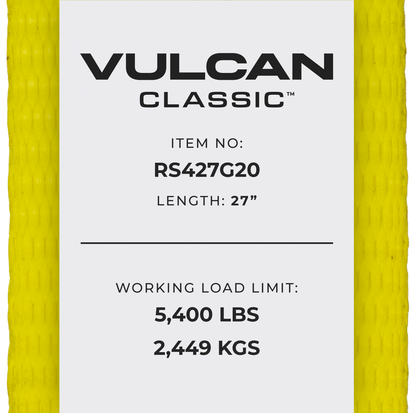 VULCAN Ratchet Strap with Grab Hooks - 4 Inch x 27 Foot - Classic Yellow - 5,400 Pound Safe Working Load