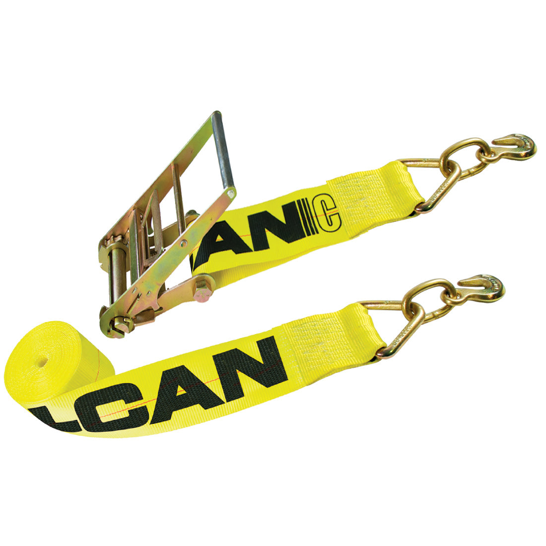 VULCAN Ratchet Strap with Grab Hooks - 4 Inch x 27 Foot - Classic Yellow - 5,400 Pound Safe Working Load