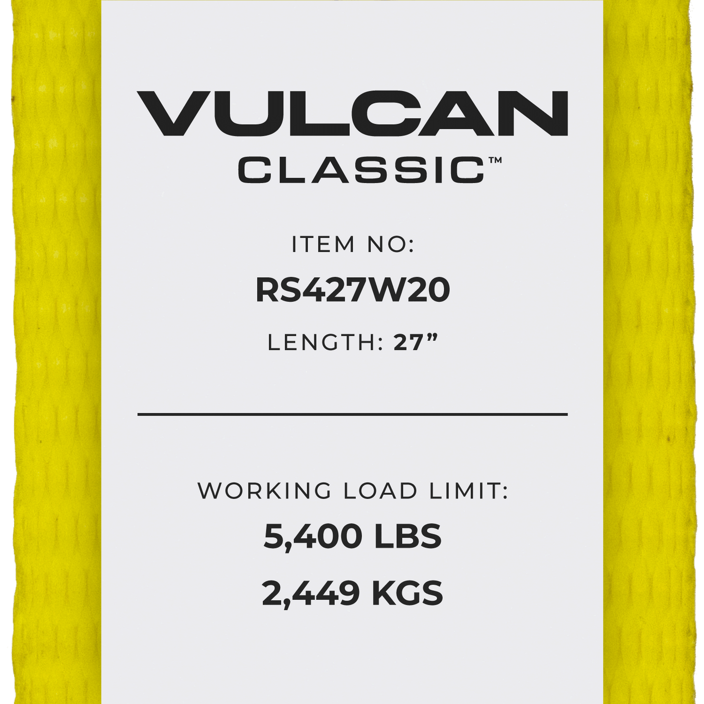 VULCAN Ratchet Strap with Wire Hooks - 4 Inch x 27 Foot - Classic Yellow - 5,400 Pound Safe Working Load