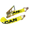 VULCAN Ratchet Strap with Wire Hooks - 4 Inch x 27 Foot - Classic Yellow - 5,400 Pound Safe Working Load