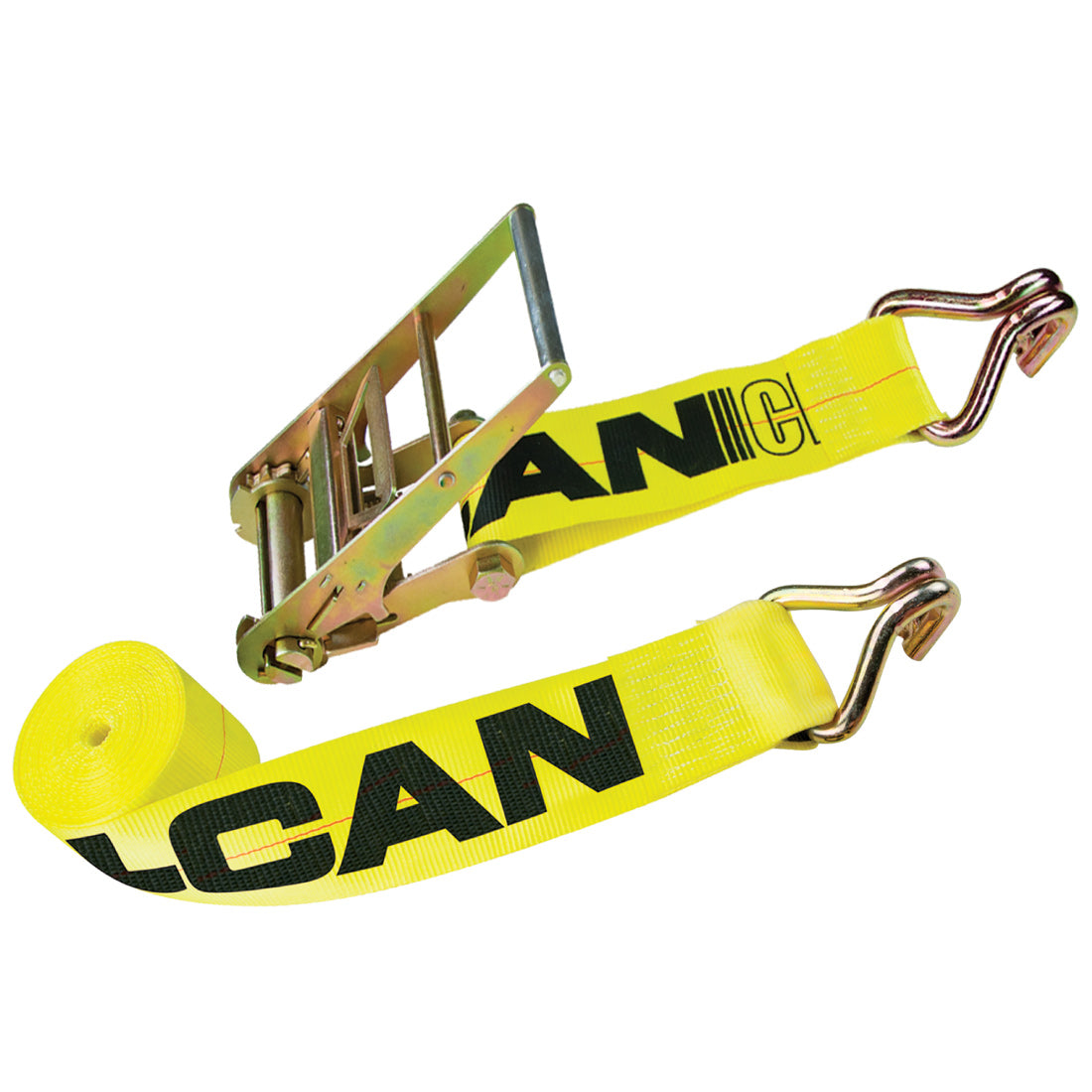 VULCAN Ratchet Strap with Wire Hooks - 4 Inch x 27 Foot - Classic Yellow - 5,400 Pound Safe Working Load