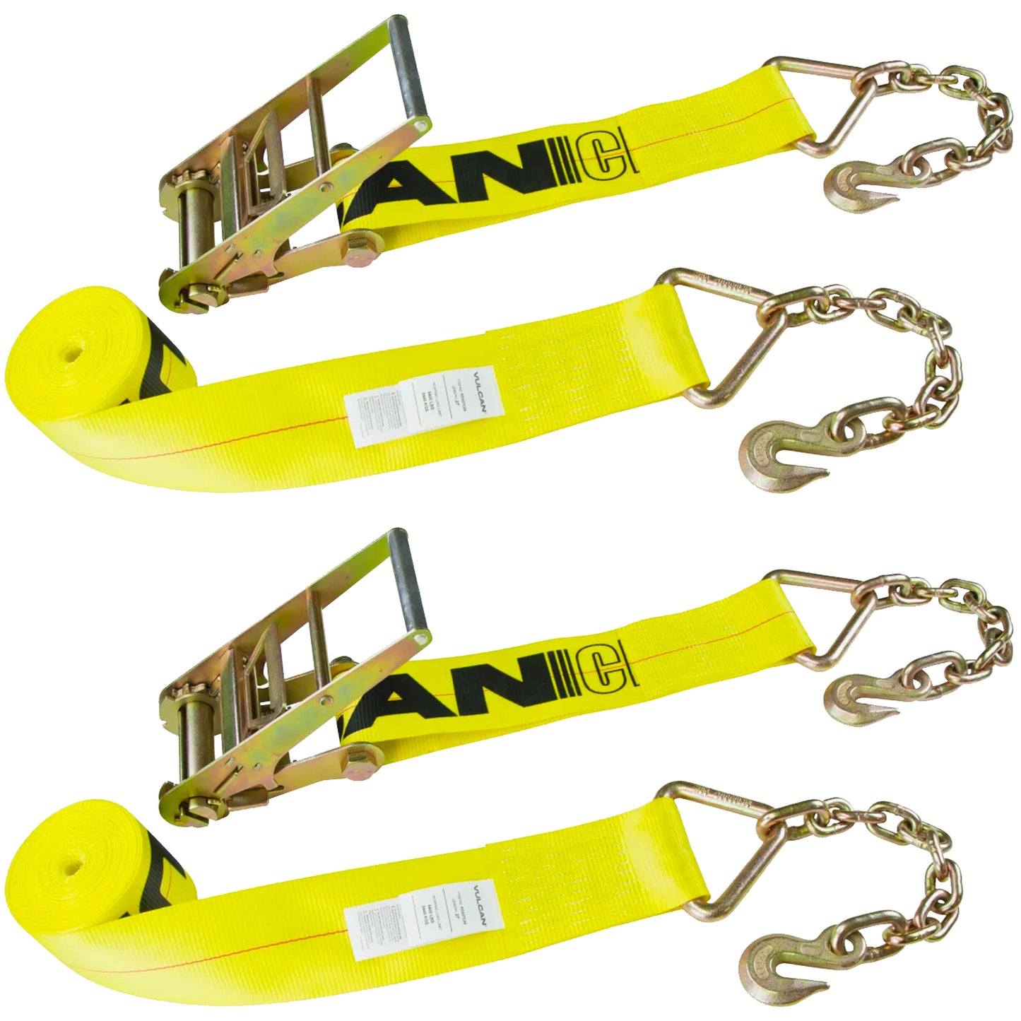 VULCAN Ratchet Strap with Chain Anchors - 4 Inch x 30 Foot - Classic Yellow - 5,400 Pound Safe Working Load