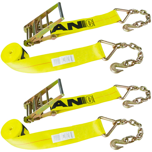 VULCAN Ratchet Strap with Chain Anchors - 4 Inch x 30 Foot - Classic Yellow - 5,400 Pound Safe Working Load