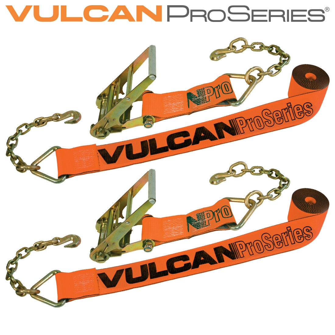 VULCAN Ratchet Strap with Chain Anchors - 4 Inch x 30 Foot - 2 Pack - PROSeries - 6,600 Pound Safe Working Load