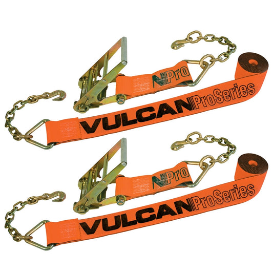 VULCAN Ratchet Strap with Chain Anchors - 4 Inch x 30 Foot - 2 Pack - PROSeries - 6,600 Pound Safe Working Load