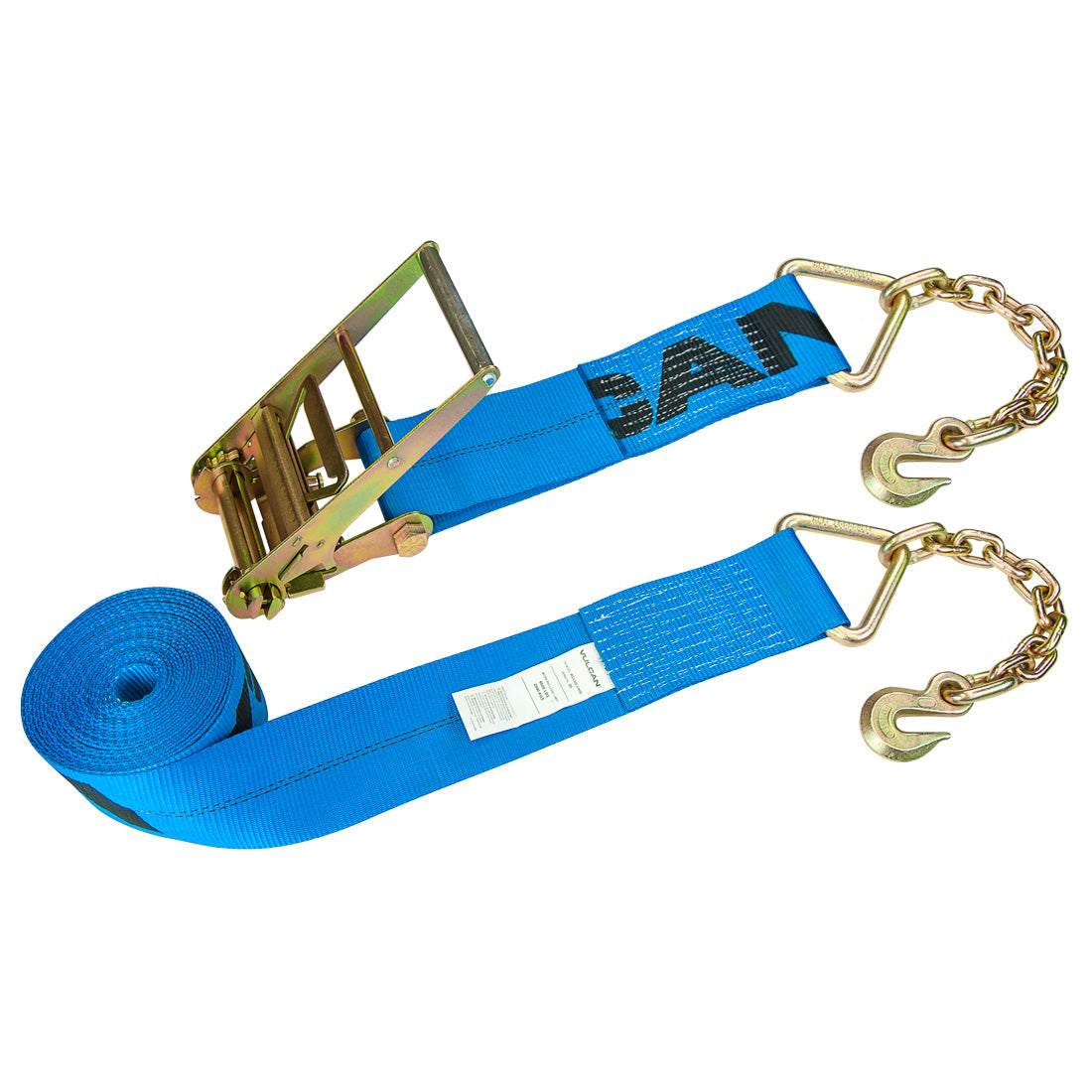 VULCAN Ratchet Strap with Chain Anchors - 4 Inch x 30 Foot - 6,600 Pound Safe Working Load