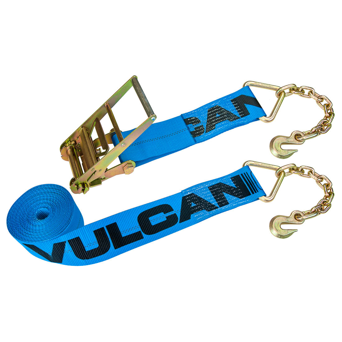 VULCAN Ratchet Strap with Chain Anchors - 4 Inch x 30 Foot - 6,600 Pound Safe Working Load