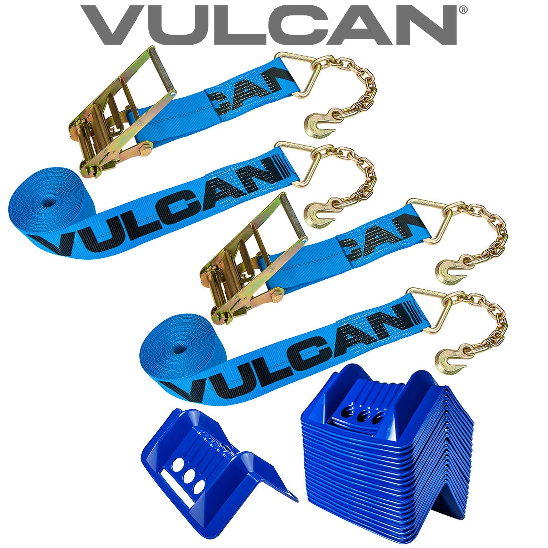 VULCAN Chain Anchor Ratchet Strap and Corner Protector Kit - 4 Inch x 30 Foot - 6,600 Pound Safe Working Load