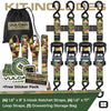 VULCAN Ratchet Strap Tie Down Kit - 1.6" x 8' - 3X Stronger Than 1" Tie Downs - Ratchets With Rubber Handles, (4) 8' Straps With Latching S-Hooks, (4) Soft Loop Tie-Down Extensions