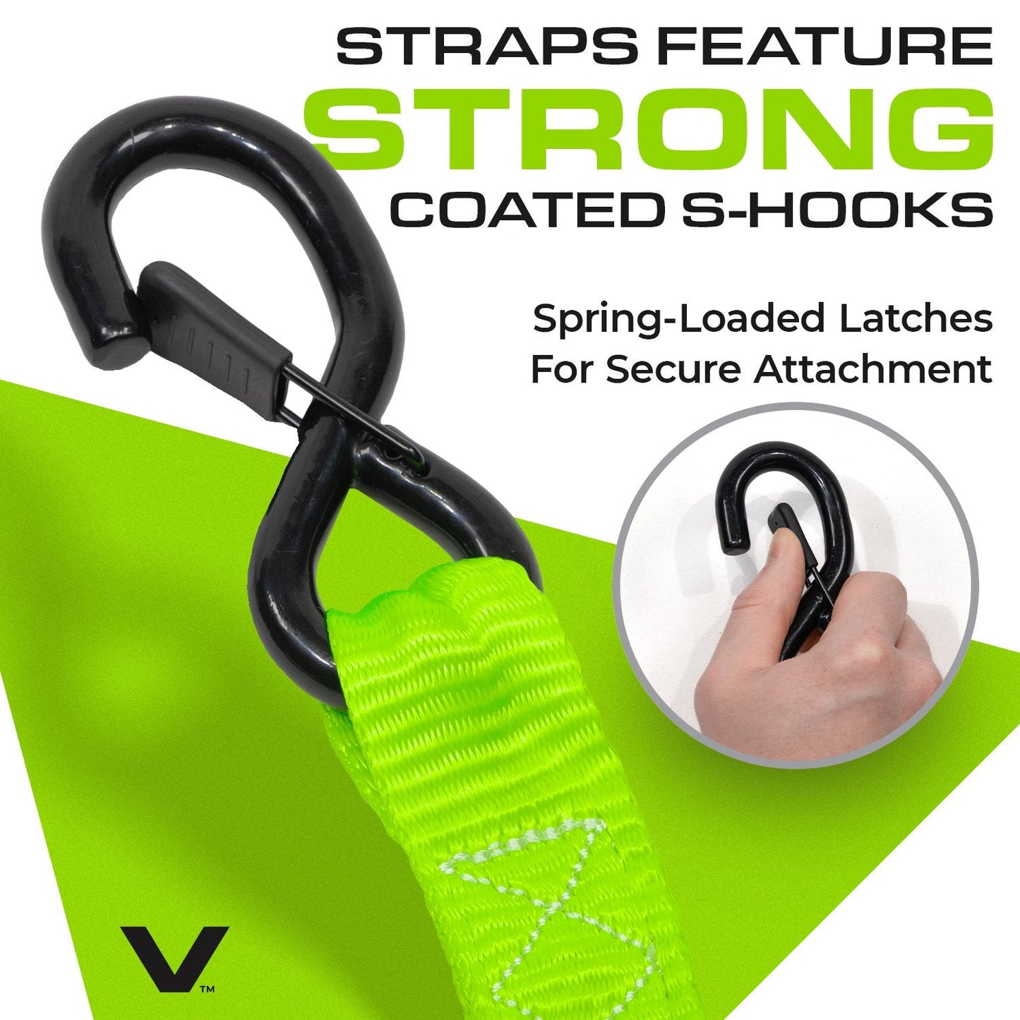 VULCAN Ratchet Strap Tie Down Kit - 1.6" x 8' - 3X Stronger Than 1" Tie Downs - Ratchets With Rubber Handles, (2) 8' Straps With Latching S-Hooks, (2) Soft Loop Tie-Down Extensions