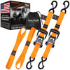 VULCAN Ratchet Strap Tie Down Kit - 1.6" x 8' - 3X Stronger Than 1" Tie Downs - Ratchets With Rubber Handles, (2) 8' Straps With Latching S-Hooks, (2) Soft Loop Tie-Down Extensions