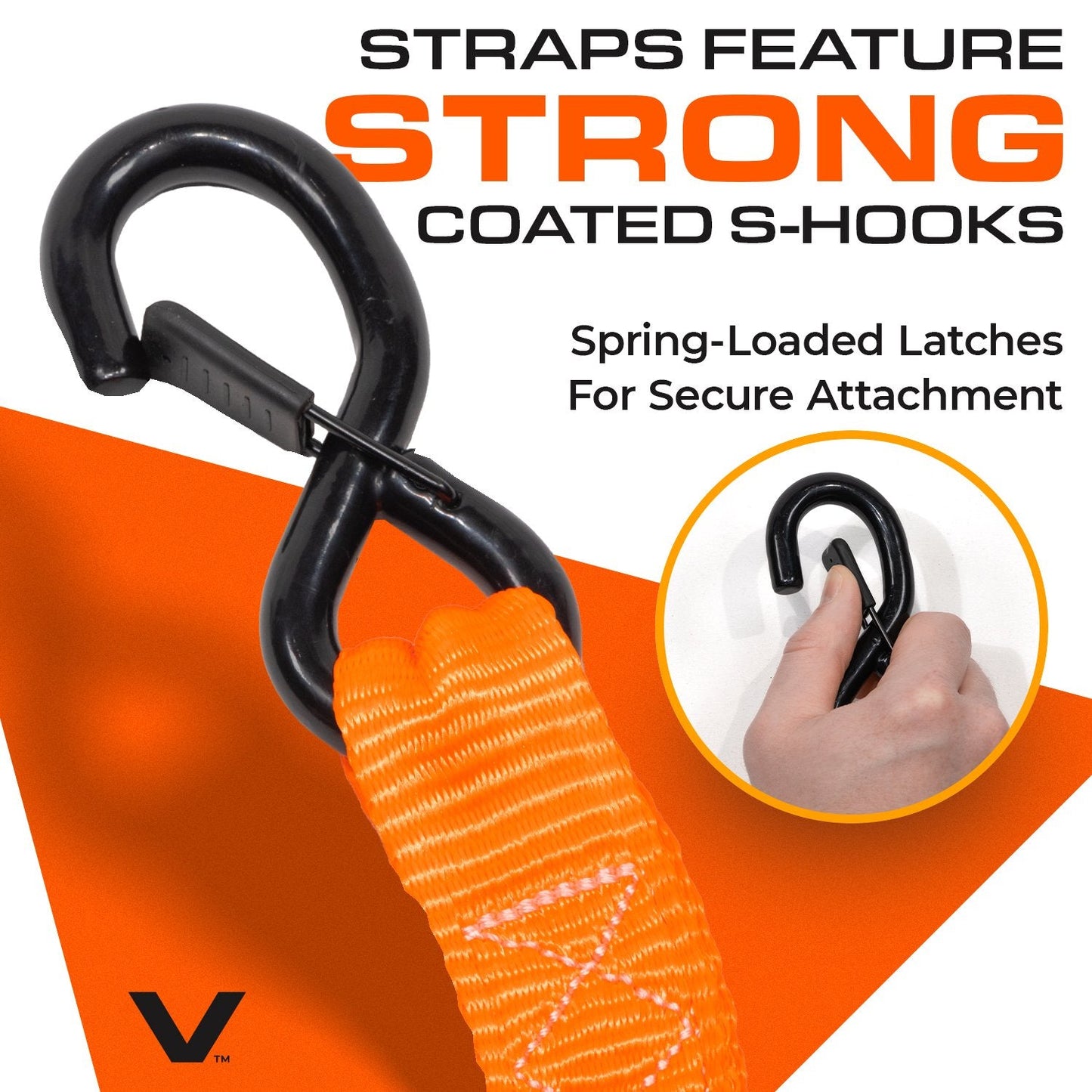 VULCAN Ratchet Strap Tie Down Kit - 1.6" x 8' - 3X Stronger Than 1" Tie Downs - Ratchets With Rubber Handles, (2) 8' Straps With Latching S-Hooks, (2) Soft Loop Tie-Down Extensions