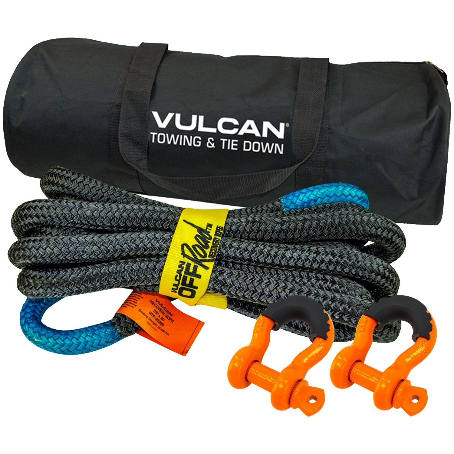 Vulkan Rope Attachment VULCAN Off-Road Double Braided Recovery Rope Kit with 7/8 Inch x 20 Fo ...