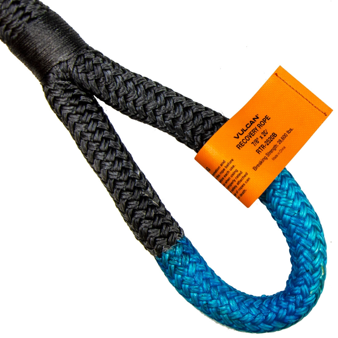 VULCAN Off-Road Double Braided Recovery Rope Kit with 7/8 Inch x 20 Foot Rope - Two Shackles and Vented Storage Bag - 28,600 Lbs. Breaking Strength - Blue - Black