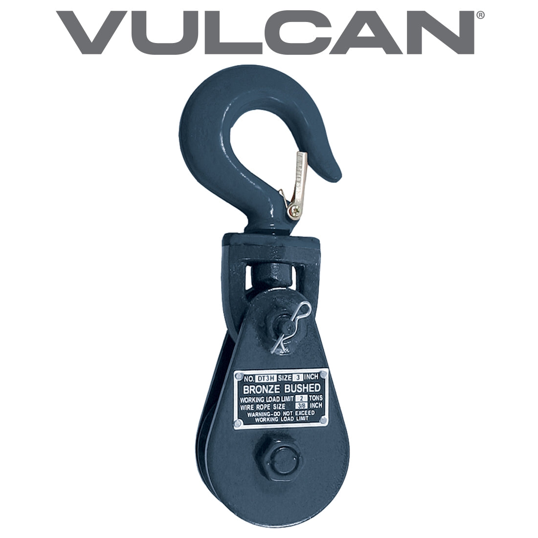 VULCAN 2 Ton Snatch Block 10 Inch - 3 Inch Sheave - 4,000 Pound Safe Working Load