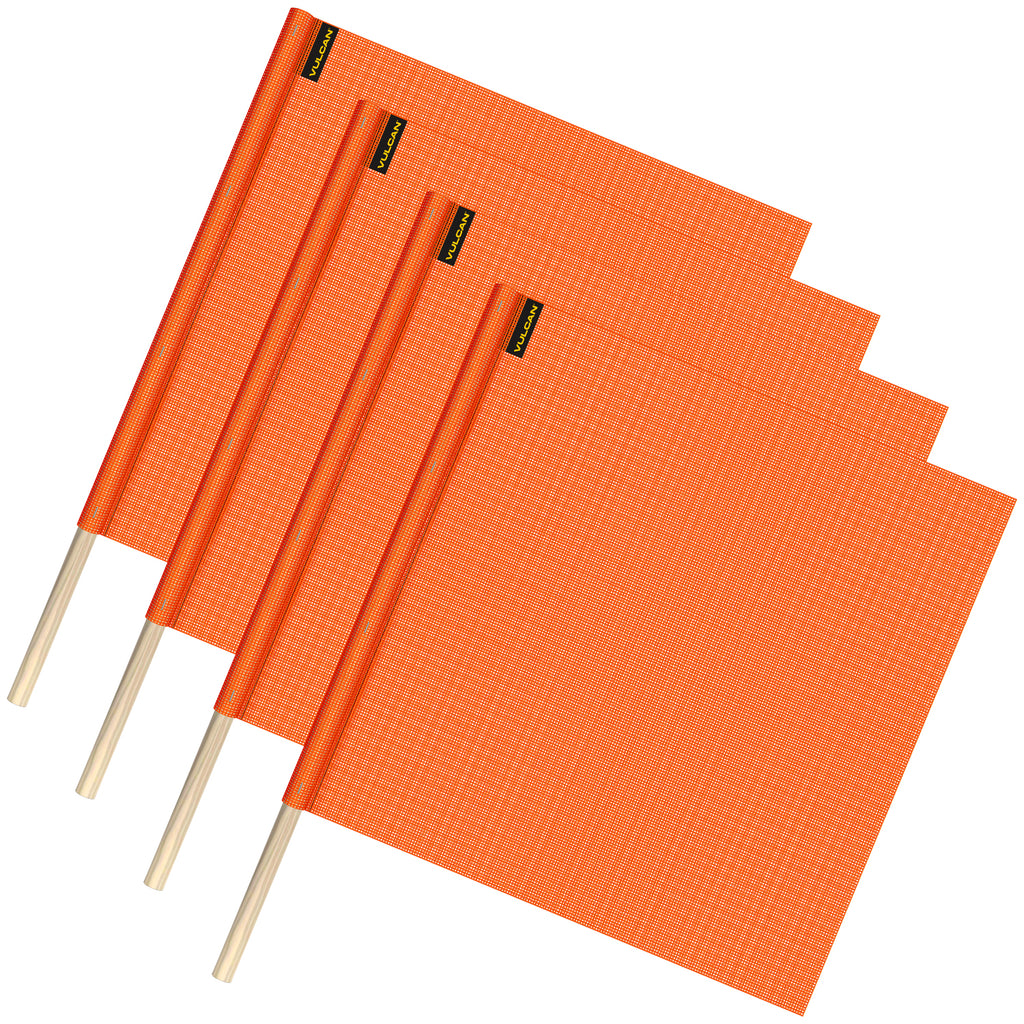 VULCAN Safety Flag with Dowel - Bright Orange - Vinyl Coated Nylon Mesh Construction - 18 Inch x 18 Inch - 4 Pack