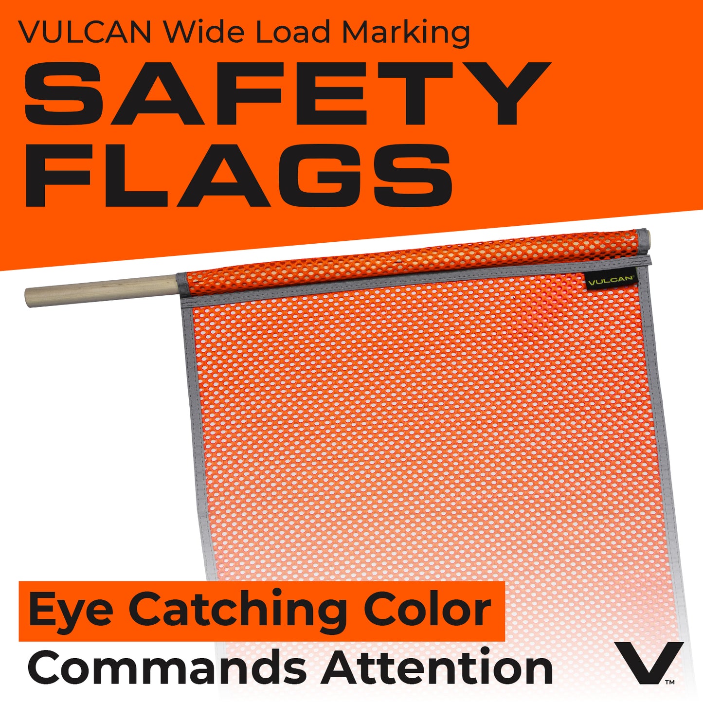 VULCAN Safety Flags With Border - Bright Orange - Mesh - Dowel - 18 Inch x 18 Inch - 4 Pack