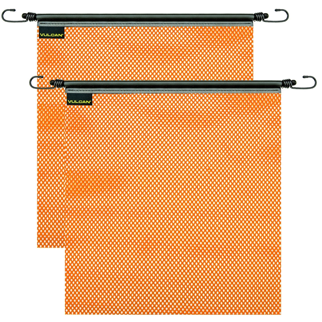 VULCAN Safety Flag with Stretch Cord - Bright Orange - Mesh Construction - 18 Inch x 18 Inch - 2 Pack