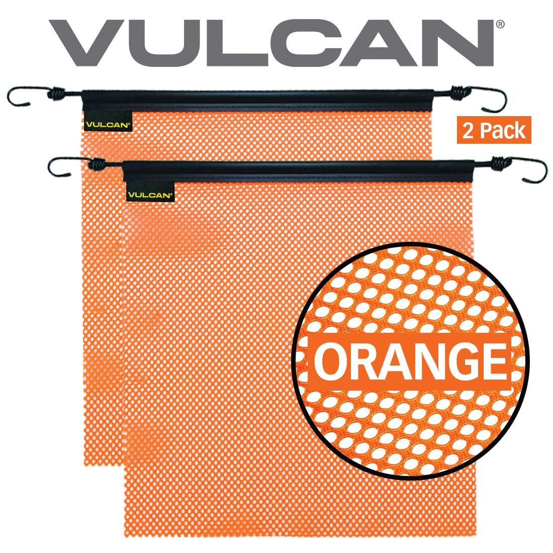 VULCAN Safety Flag with Stretch Cord - Bright Orange - Mesh Construction - 18 Inch x 18 Inch - 2 Pack