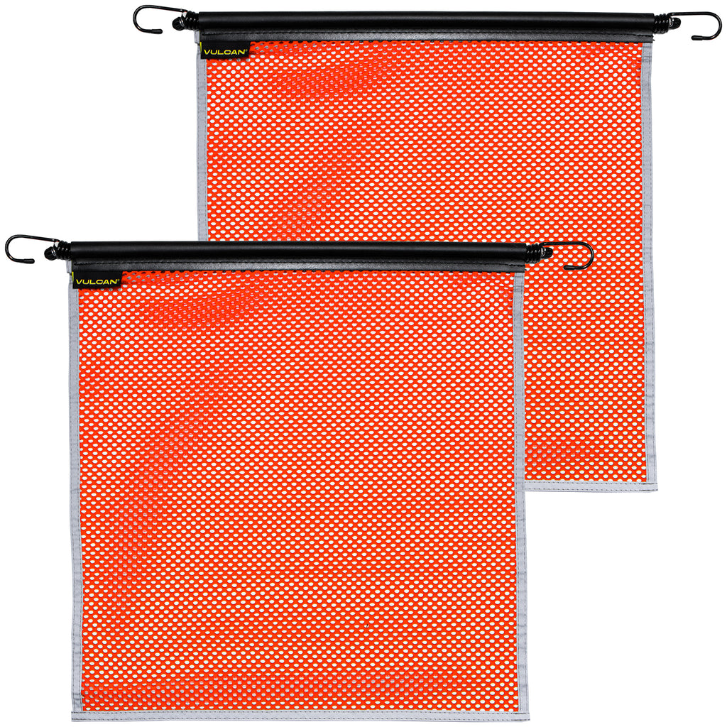 VULCAN Safety Flags With Border - Bright Orange - Mesh - Stretch Cord - 18 Inch x 18 Inch - 2 Pack