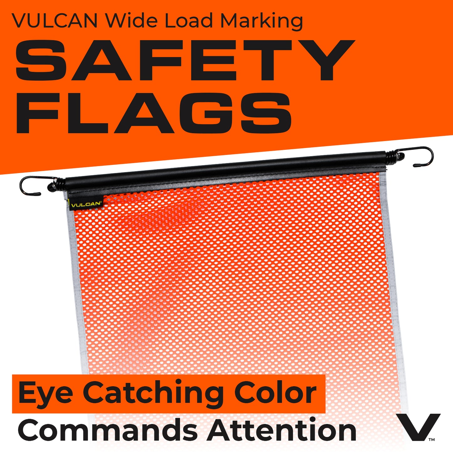 VULCAN Safety Flags With Border - Bright Orange - Mesh - Stretch Cord - 18 Inch x 18 Inch - 2 Pack