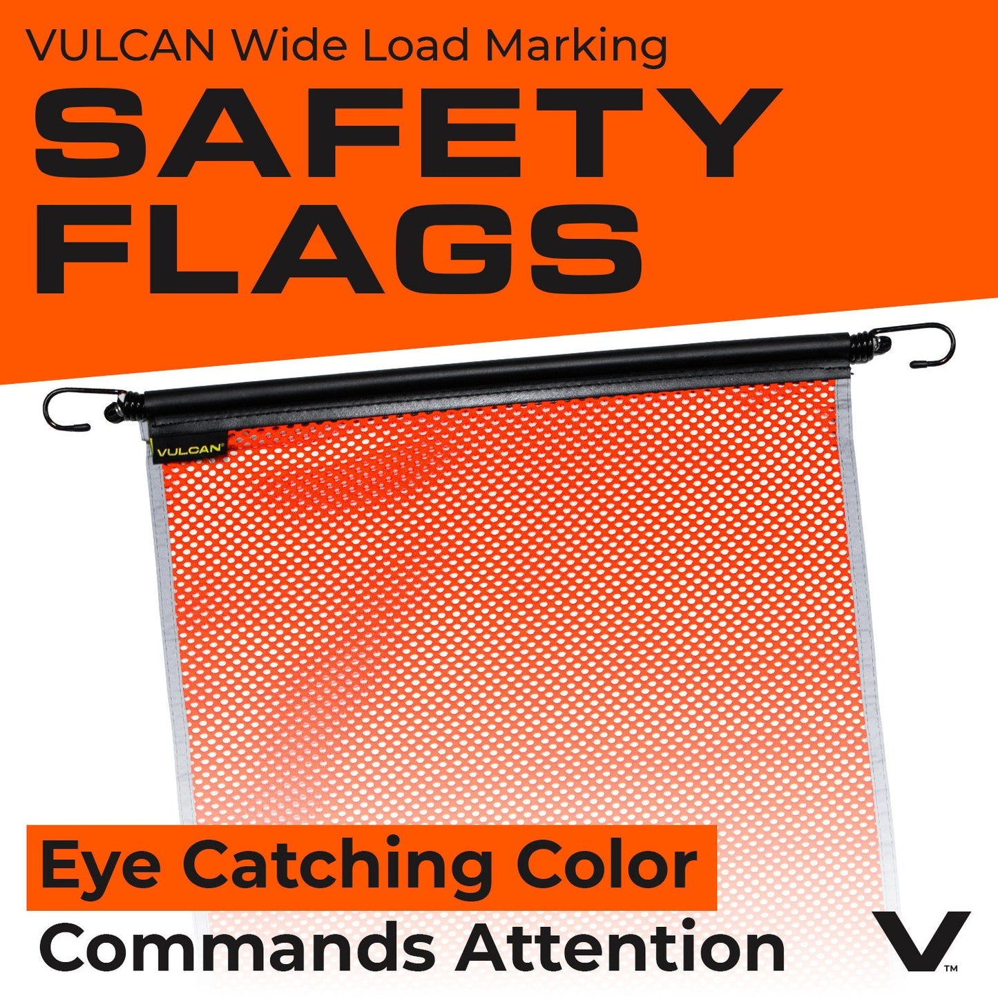 VULCAN Safety Flags With Border - Bright Orange - Mesh - Stretch Cord - 18 Inch x 18 Inch - 4 Pack