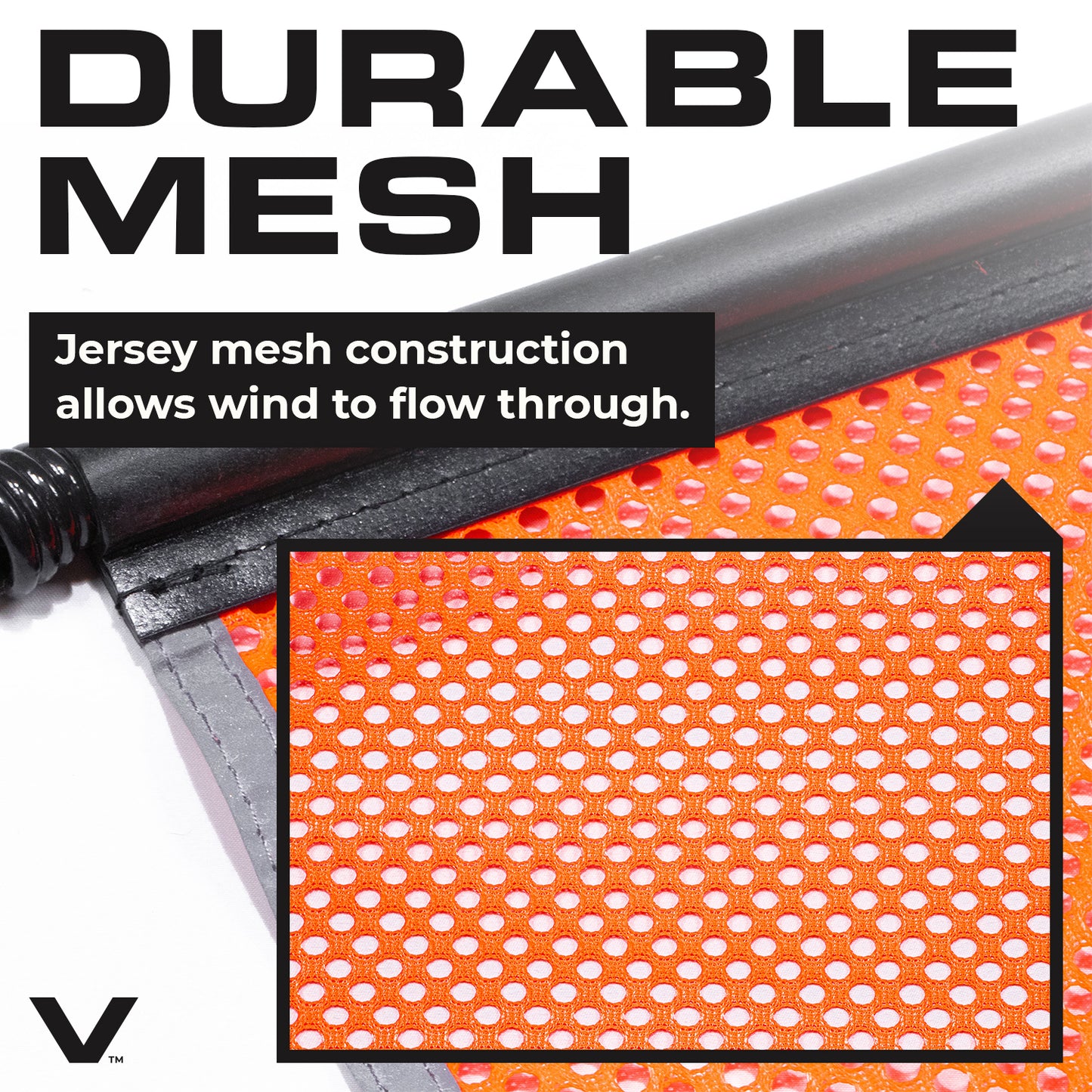 VULCAN Safety Flags With Border - Bright Orange - Mesh - Stretch Cord - 18 Inch x 18 Inch - 2 Pack