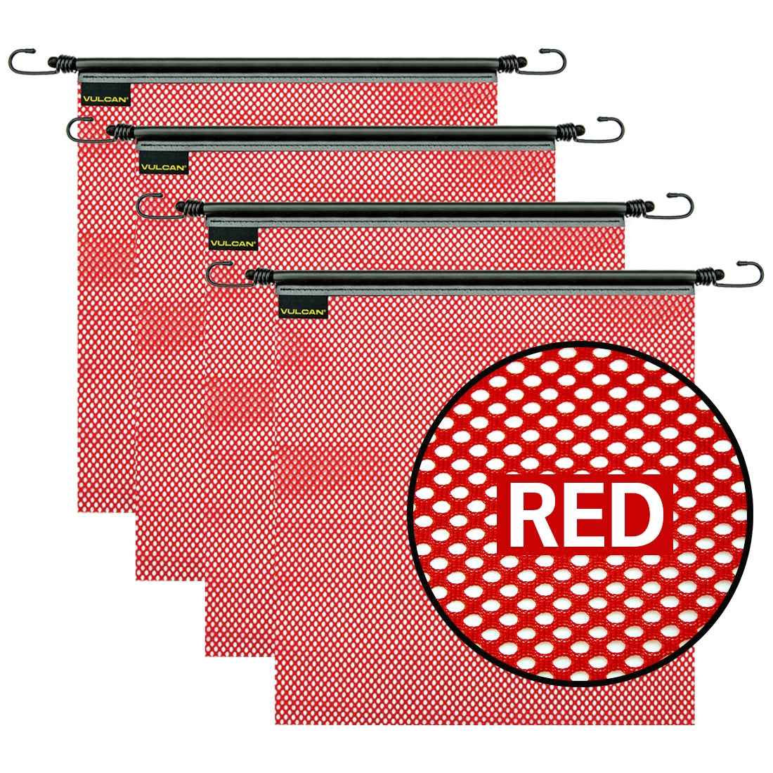 VULCAN Red Safety Flag With Stretch Cord For Wide And Oversize Load Marking (18'' x 18'' - Mesh Construction - Pack of 4)