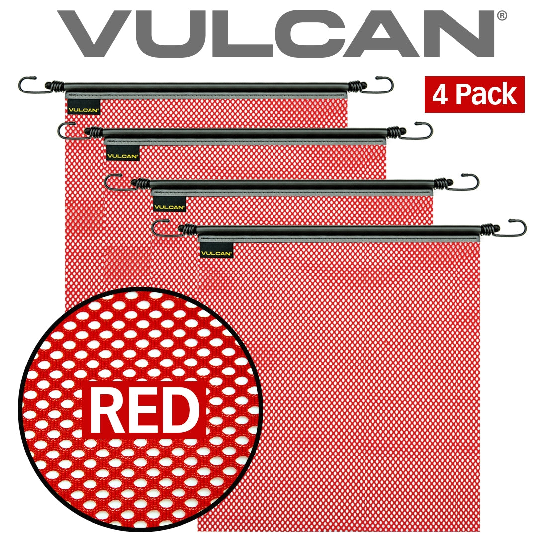 VULCAN Red Safety Flag With Stretch Cord For Wide And Oversize Load Marking (18'' x 18'' - Mesh Construction - Pack of 4)