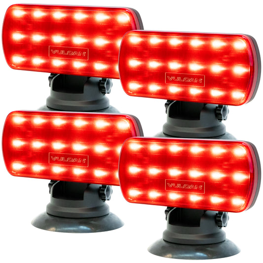 VULCAN High Intensity Magnetic LED Flashers - Red - Run on Four Standard AA Batteries - Include Adjustable Magnetic Base - 4 Pack