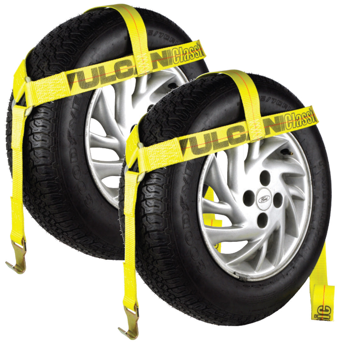 VULCAN Wheel Dolly Tire Harness with Flat Hooks - Bonnet Style - Classic Yellow - 1,665 Pound Safe Working Load - 2 Pack